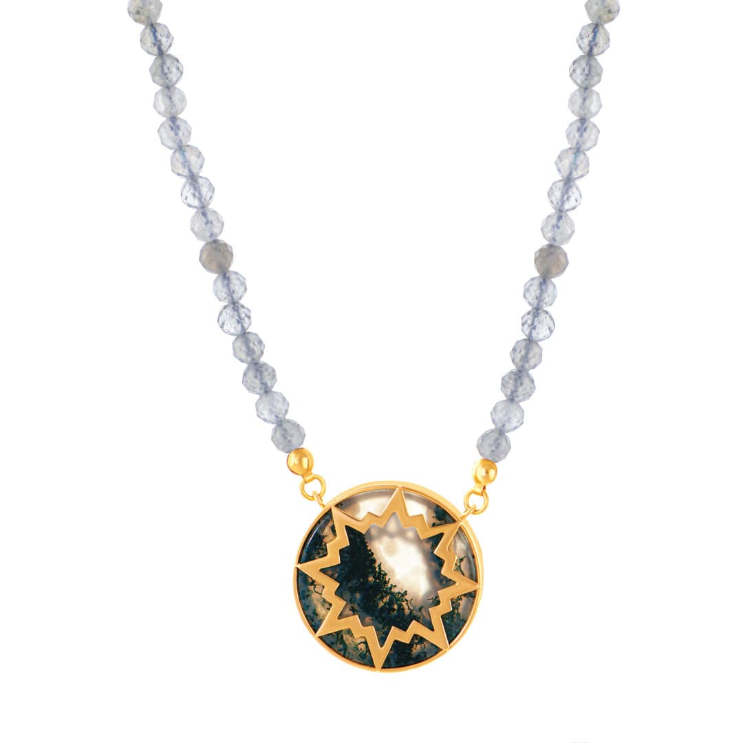My World Star Bead Pendant paved in Diamonds Labradorite Yellow Gold - Charmaleena Jewellery