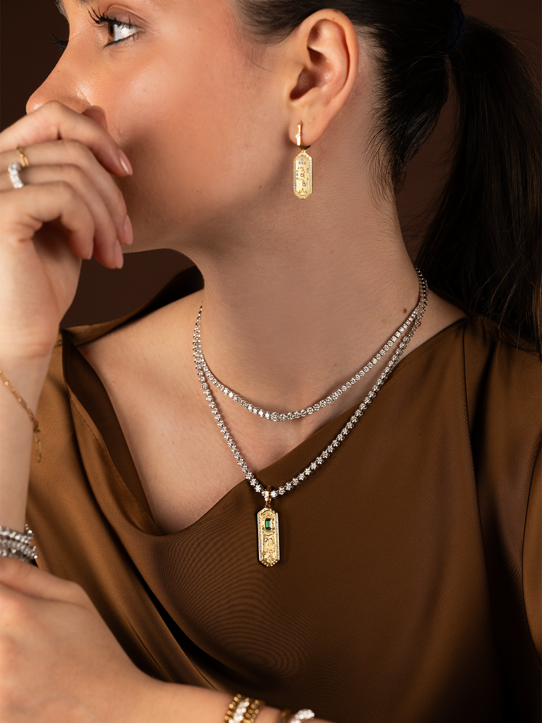 Tales & Treasures- Palm - Emerald Necklace - Paved in diamonds