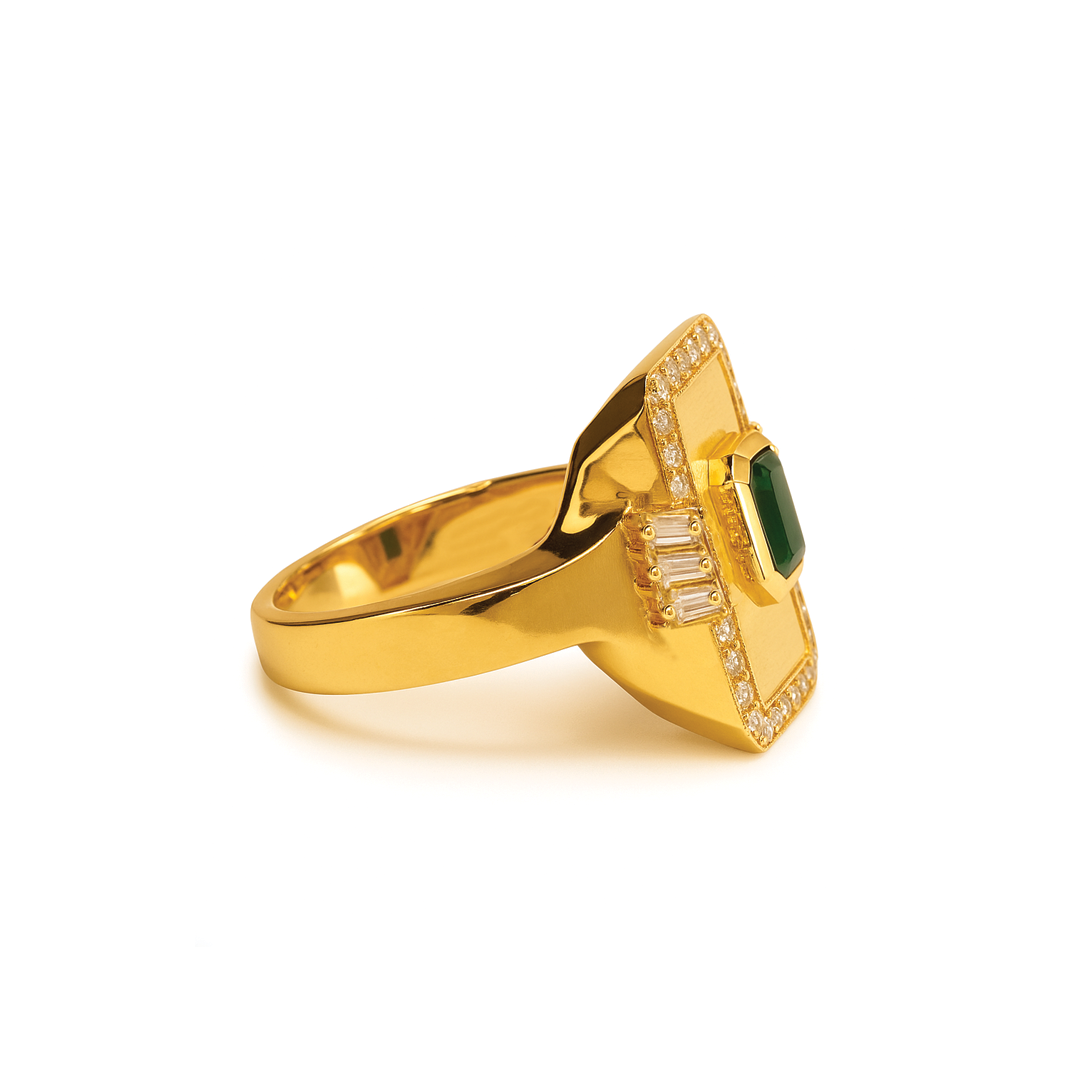Golden -Frame Ring -Emerald - Paved- Yellow