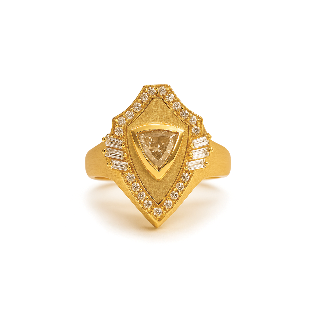 Golden - Shield Ring -Diamond- Paved- Yellow