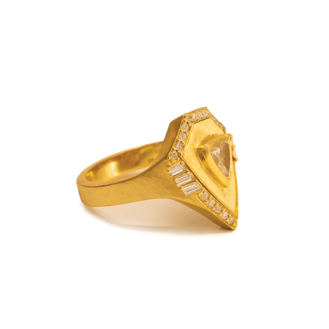Golden - Shield Ring -Diamond- Paved- Yellow