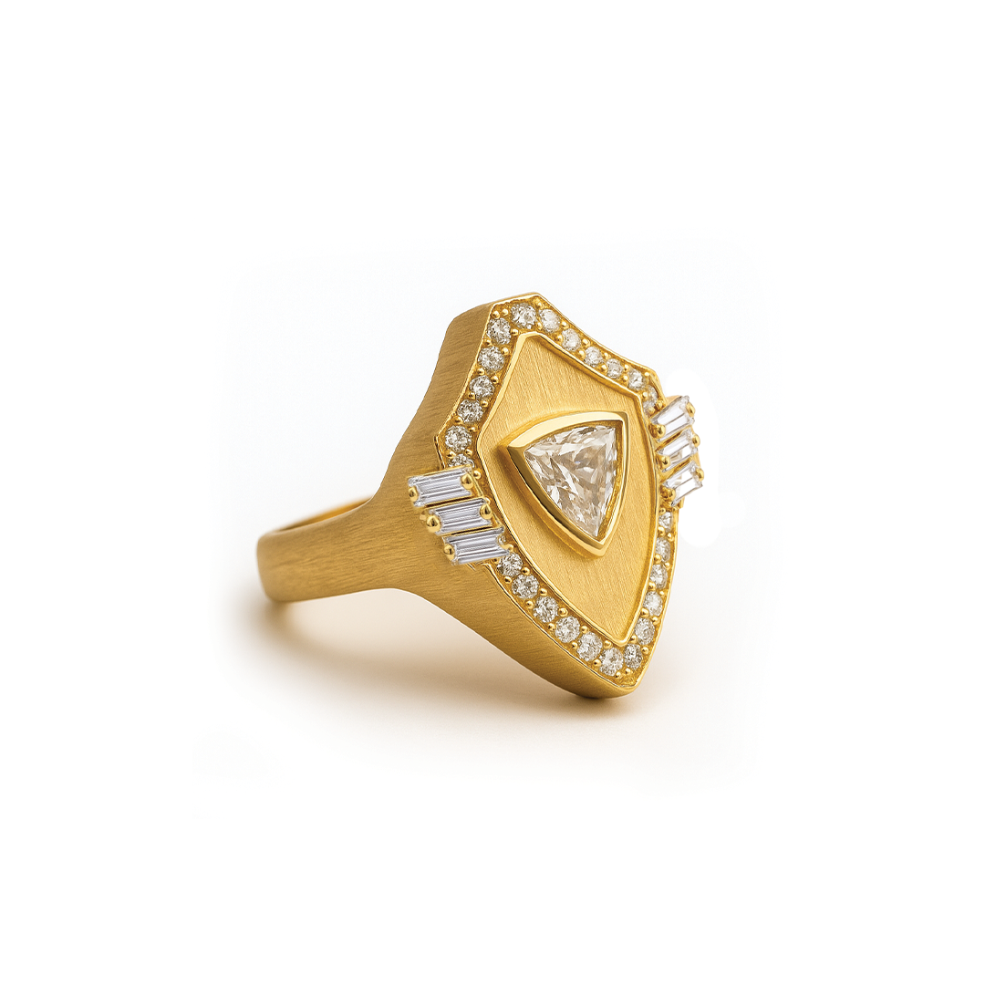 Golden - Shield Ring -Diamond- Paved- Yellow