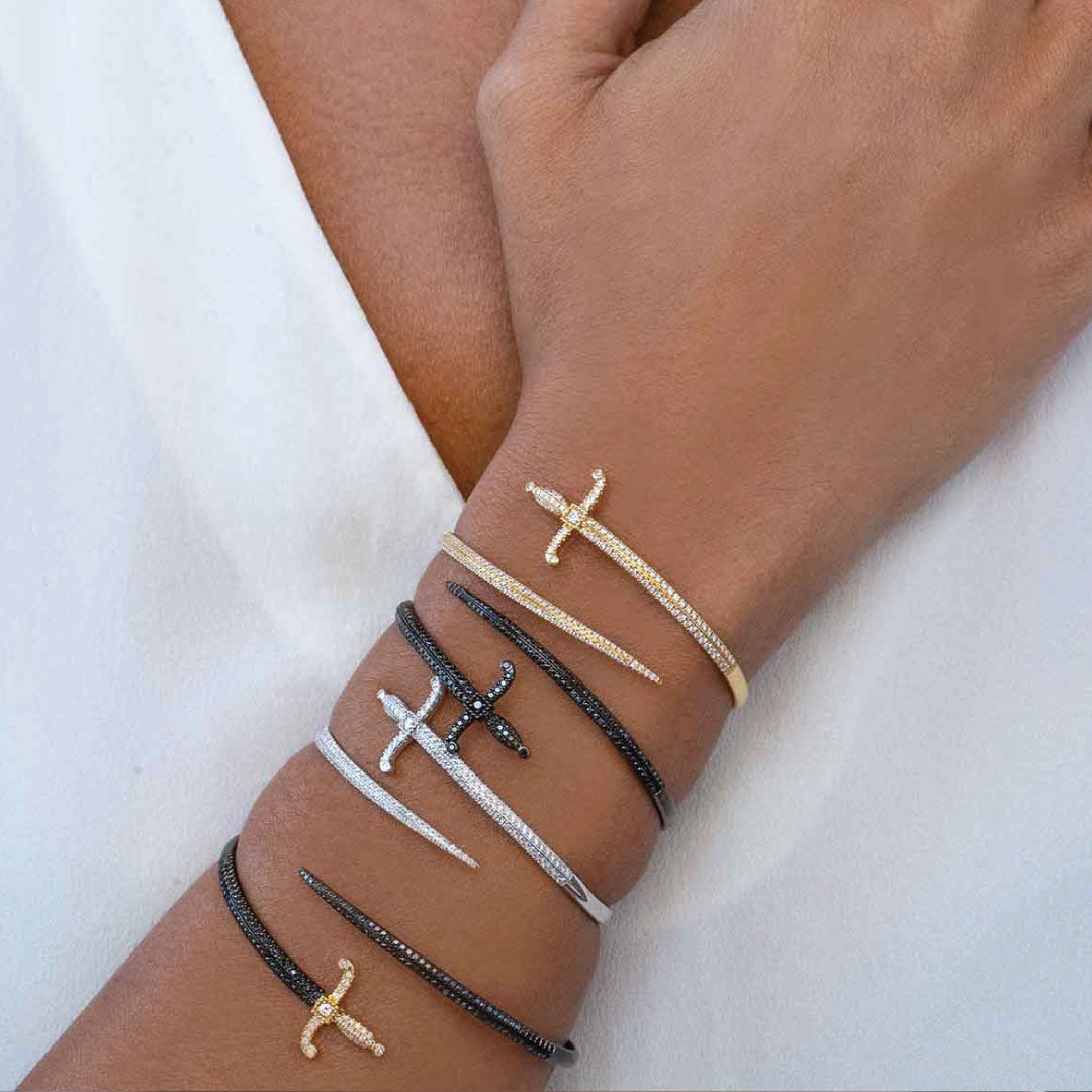 Swords Of Love-Cuff Bracelet - Pave - Black/White - Charmaleena Jewellery