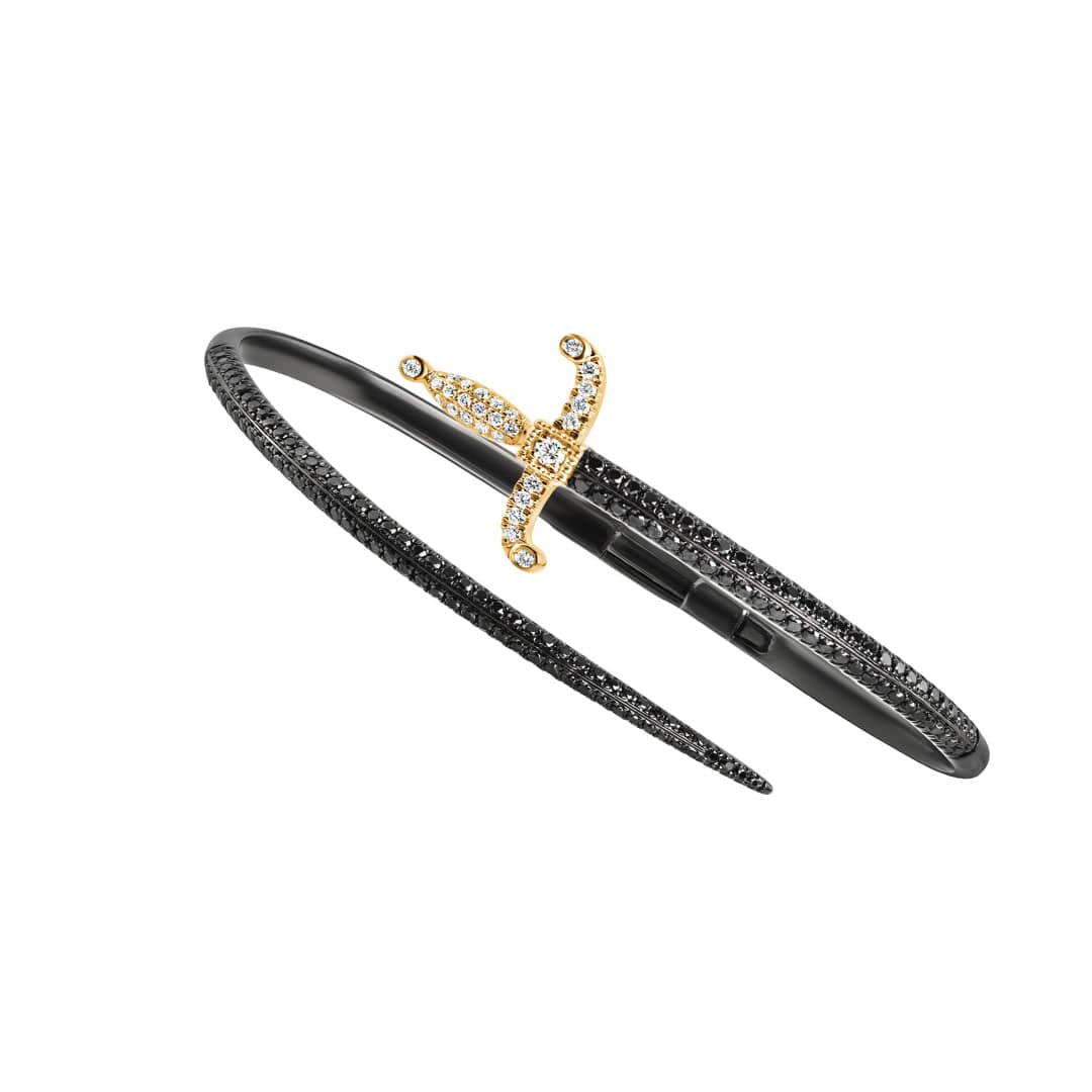Swords Of Love-Cuff Bracelet - Pave - Yellow/Black - Charmaleena Jewellery