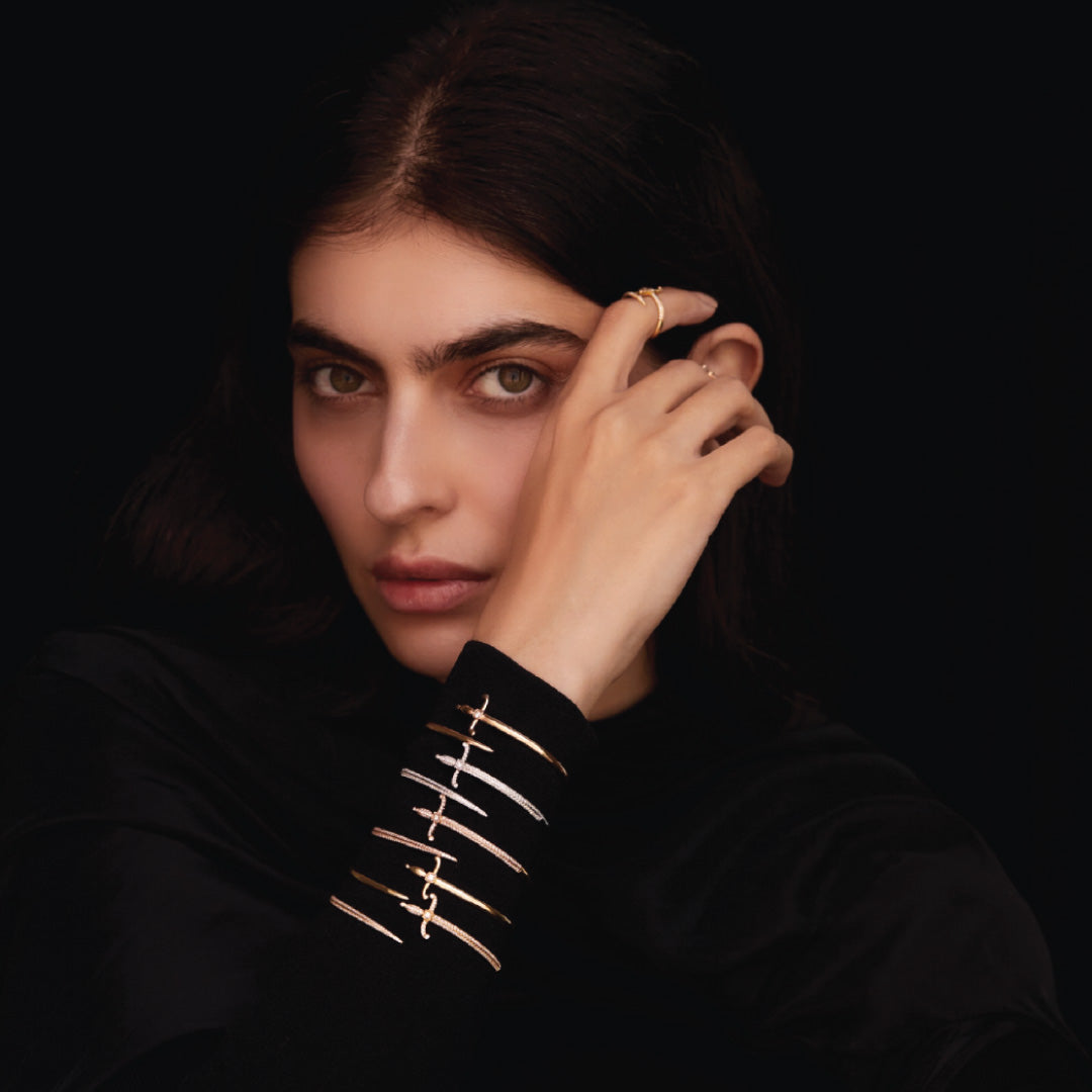 Swords Of Love Cuff Bracelet - Pave - White - Charmaleena Jewellery