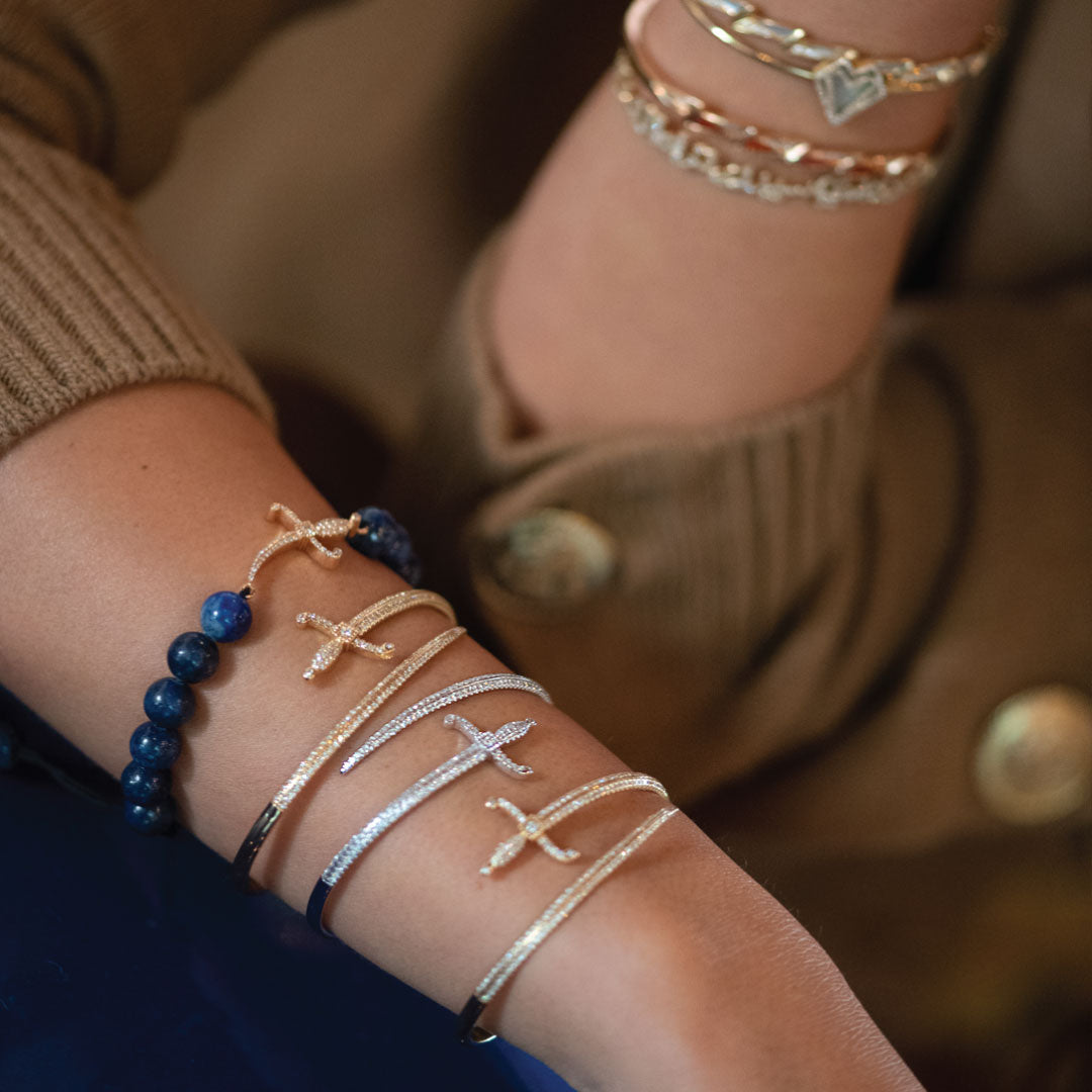 Swords Of Love Cuff Bracelet - Pave - Yellow - Charmaleena Jewellery