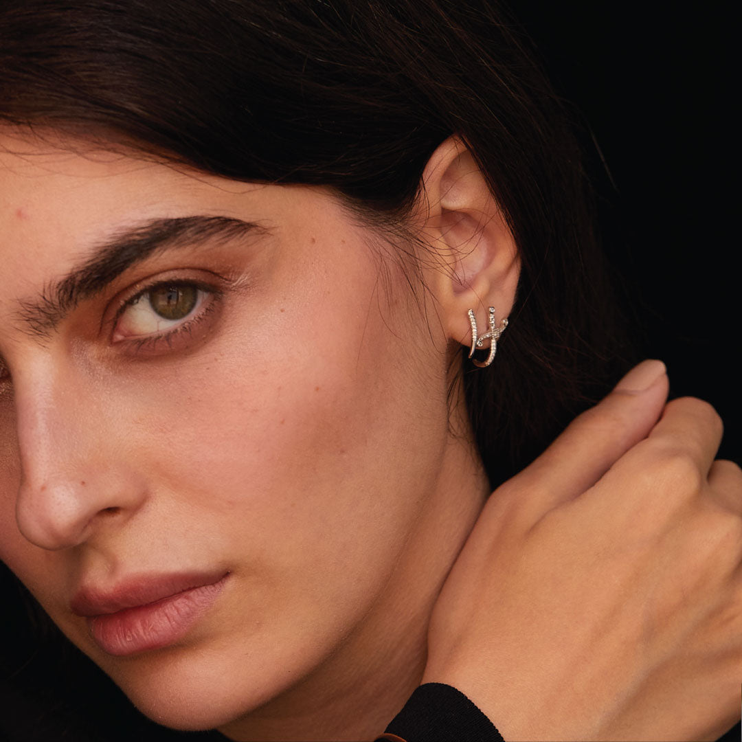 Swords of Love Earring - Pave - White - Charmaleena Jewellery