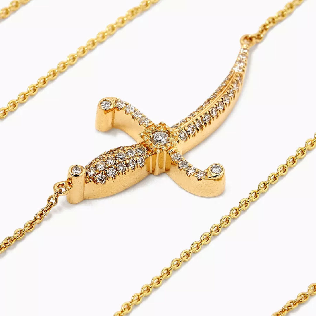 Swords Of Love Necklace - Paved - Yellow - Charmaleena Jewellery