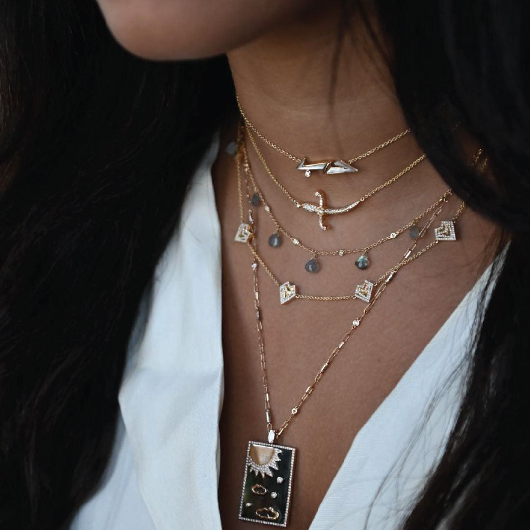 Swords Of Love Necklace - Pave - Yellow - Charmaleena Jewellery