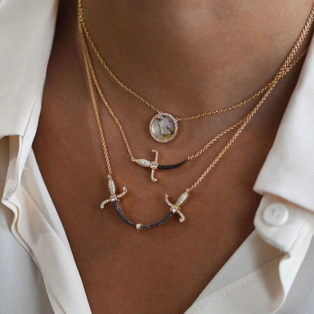 Swords Of Love Necklace - Pave - Yellow/Black - Charmaleena Jewellery