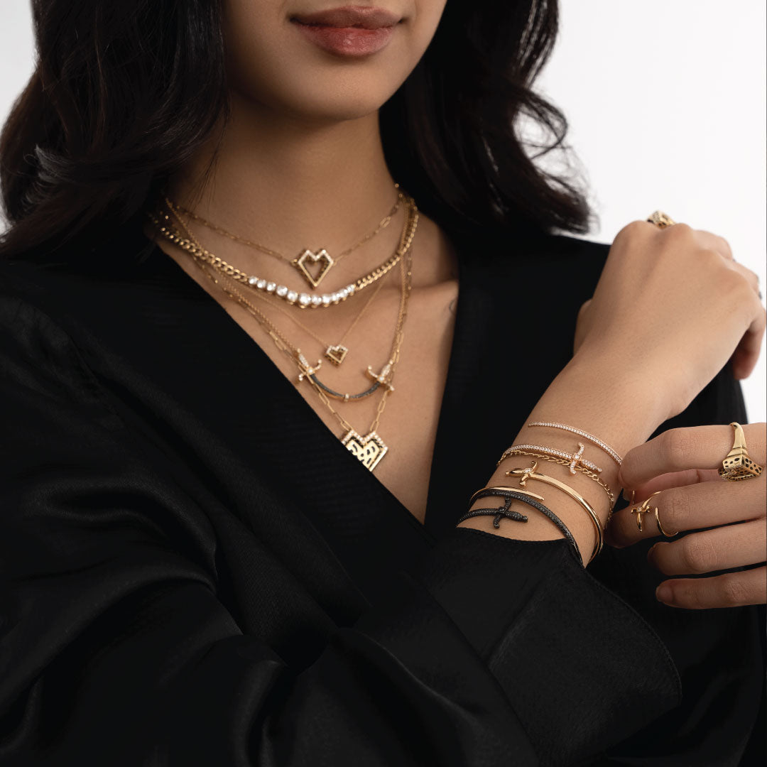 Swords of Love Double Necklace - Yellow/Black - Charmaleena Jewellery