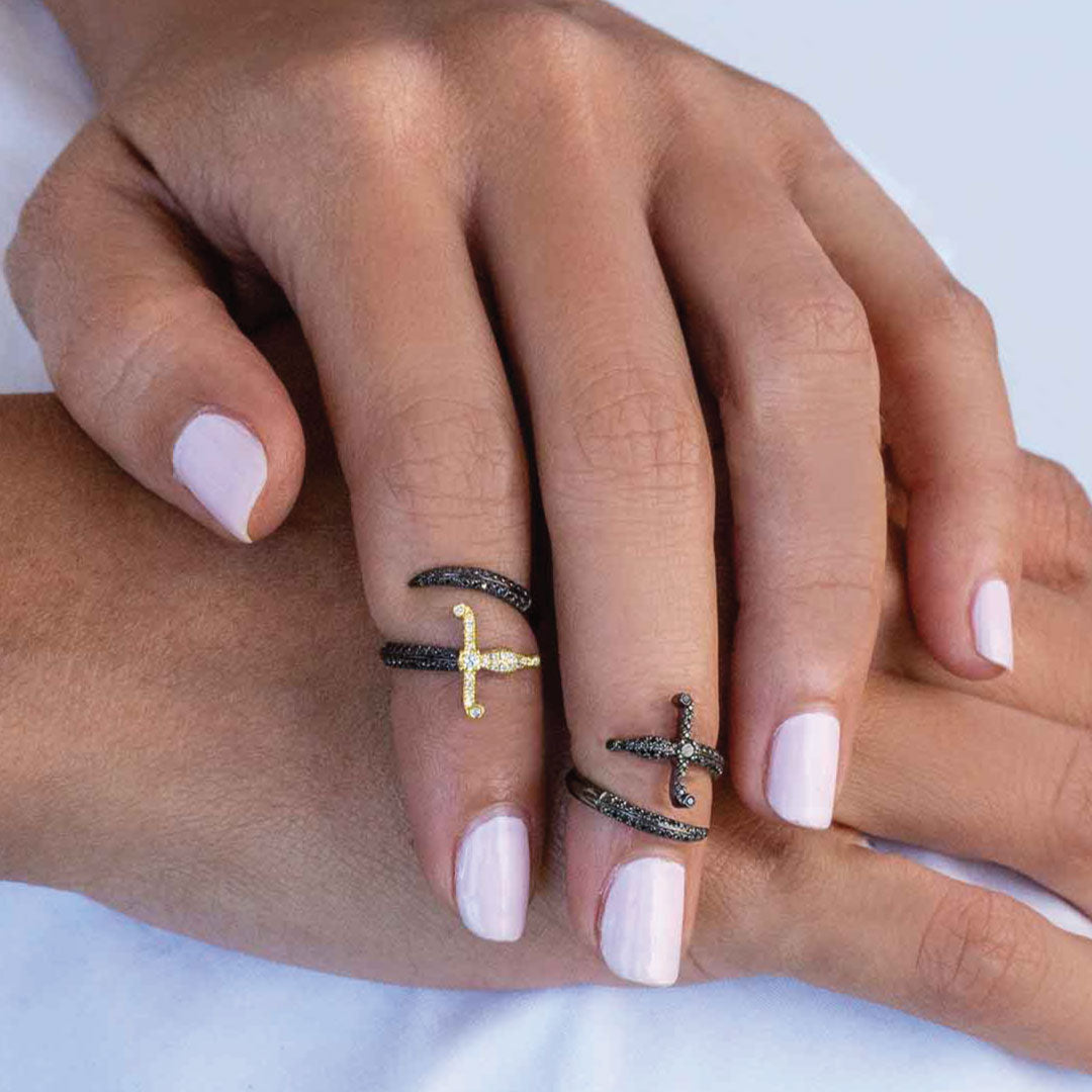 Swords of Love Ring - Pave - Black - Charmaleena Jewellery