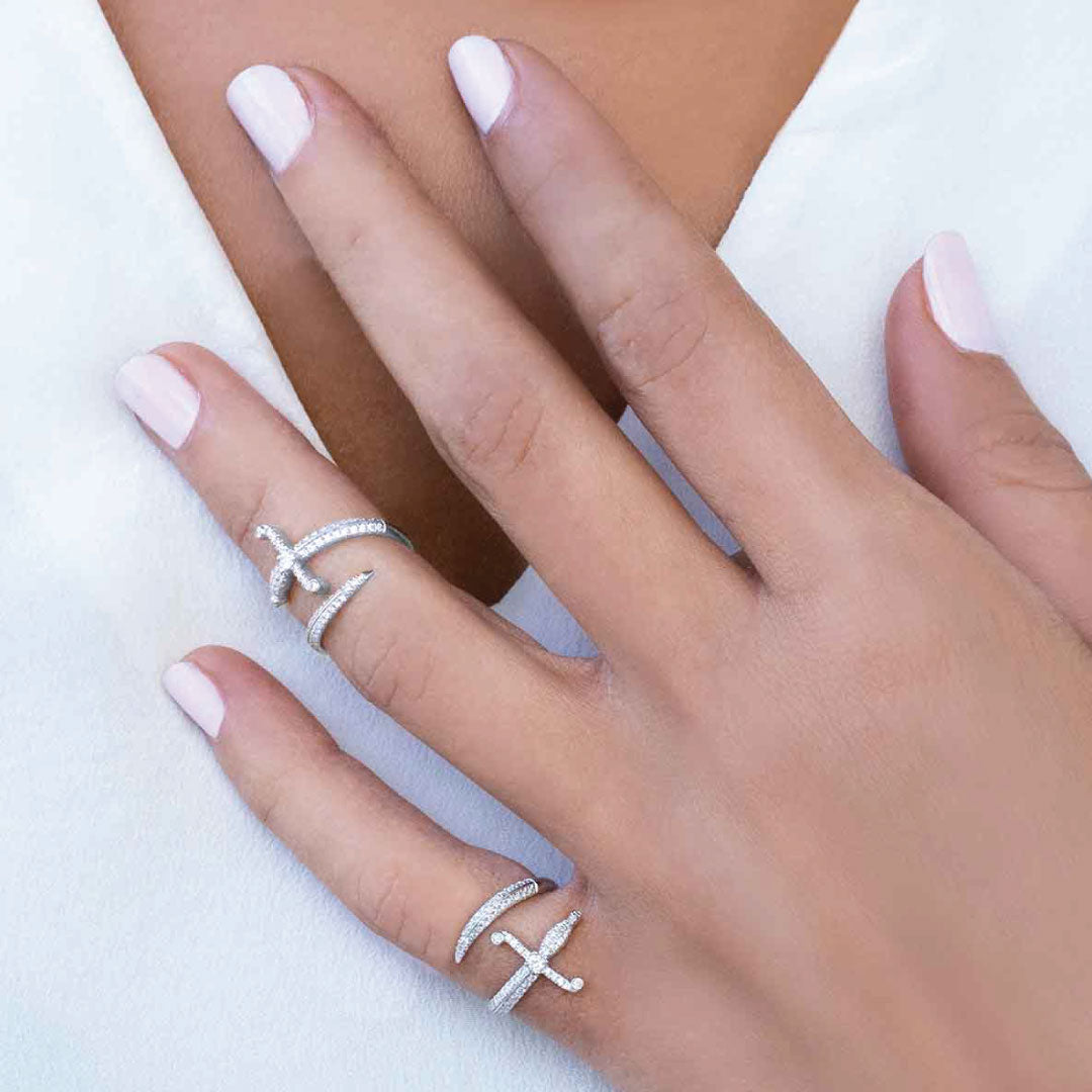 Swords of Love Ring - Pave - White - Charmaleena Jewellery