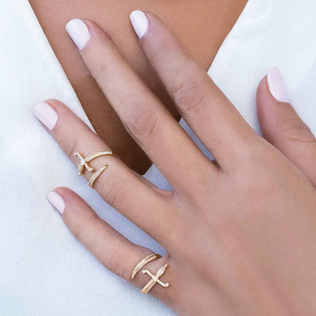 Swords of Love Ring - Pave - Yellow - Charmaleena Jewellery