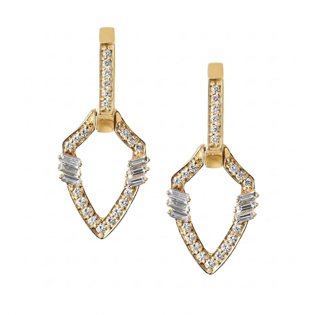 Golden - Shield Earrings -Pave in Diamonds -Yellow Gold - Charmaleena Jewellery - Diamond Jewellery - Golden