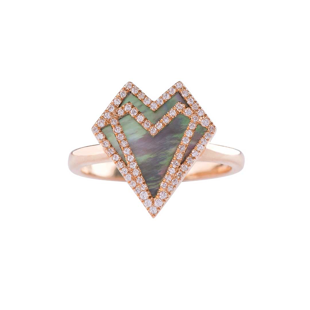 My Heart-Ring-Outlined Diamonds-Grey Mother of Pearl - Rose Gold