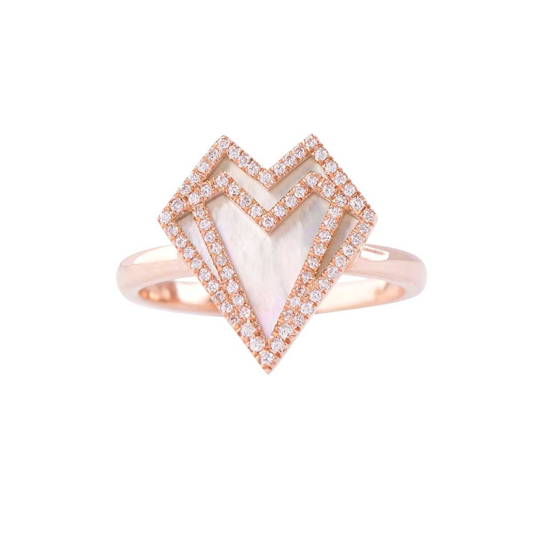 My Heart-Ring-Outlined Diamonds-White Mother of Pearl - Rose Gold