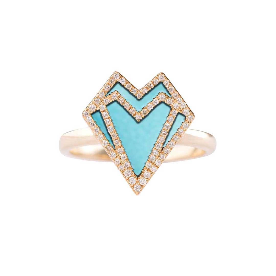 My Heart-Ring-Outlined Diamonds-Turquoise - Yellow Gold