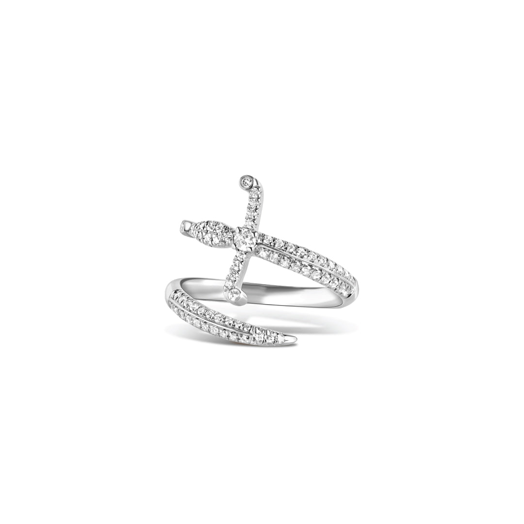 Swords of Love-Ring-Pave Diamonds - White Gold