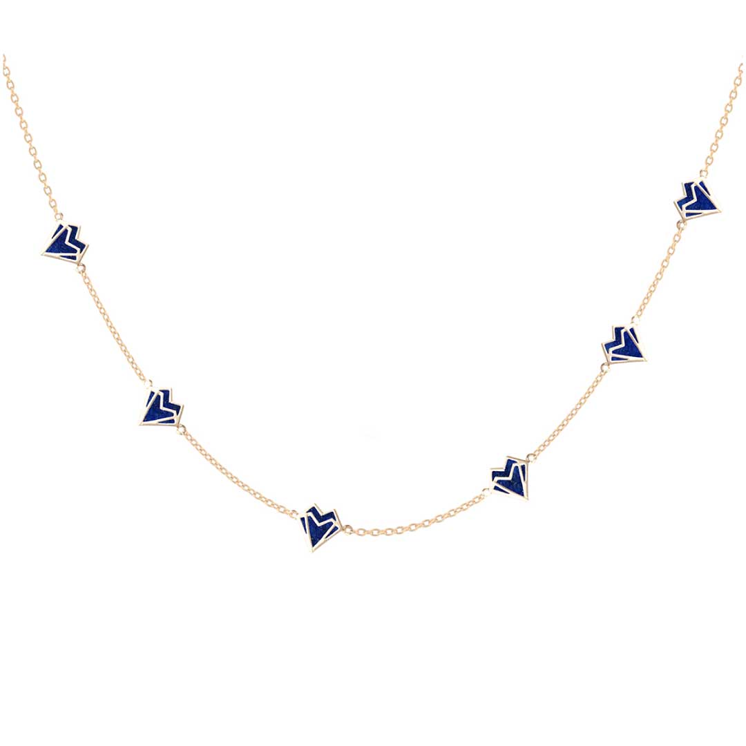 My Heart-6 Hearts-Necklace-Without Diamonds-Lapis - Yellow Gold