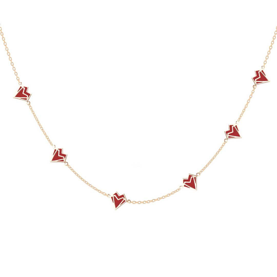 My Heart-6 Hearts-Necklace-Without Diamonds-Coral - Yellow Gold