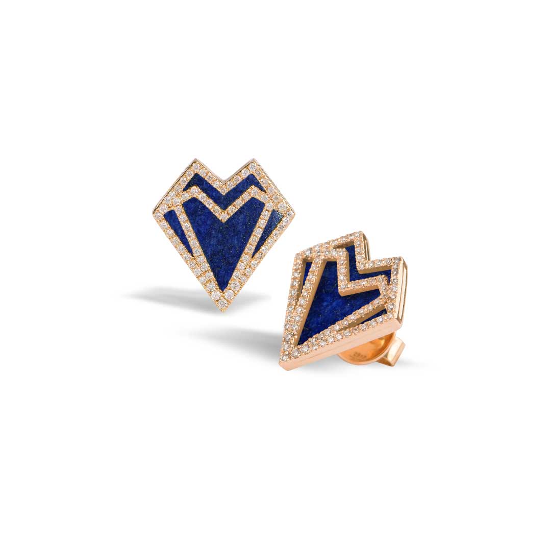 My Heart-Earrings-Outlined Diamonds-Lapis - Yellow Gold