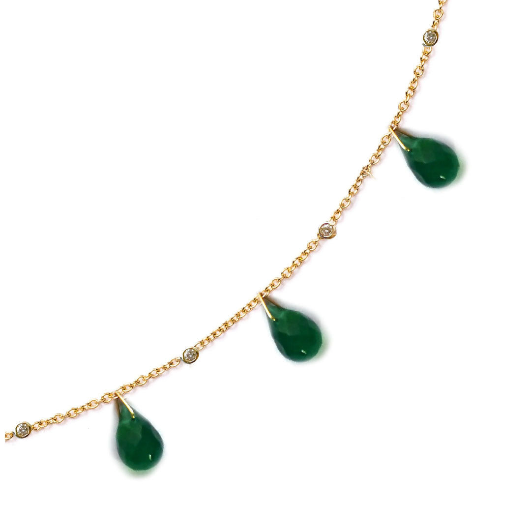 Multi Stones Necklace Green Onyx Pave In Diamonds Yellow Gold