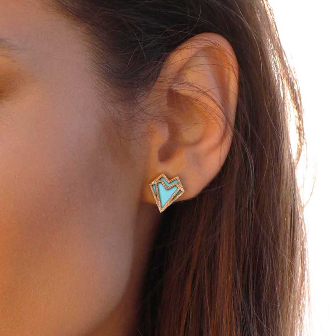 My Heart-Earrings-Outlined Diamonds-Turquoise - Yellow Gold