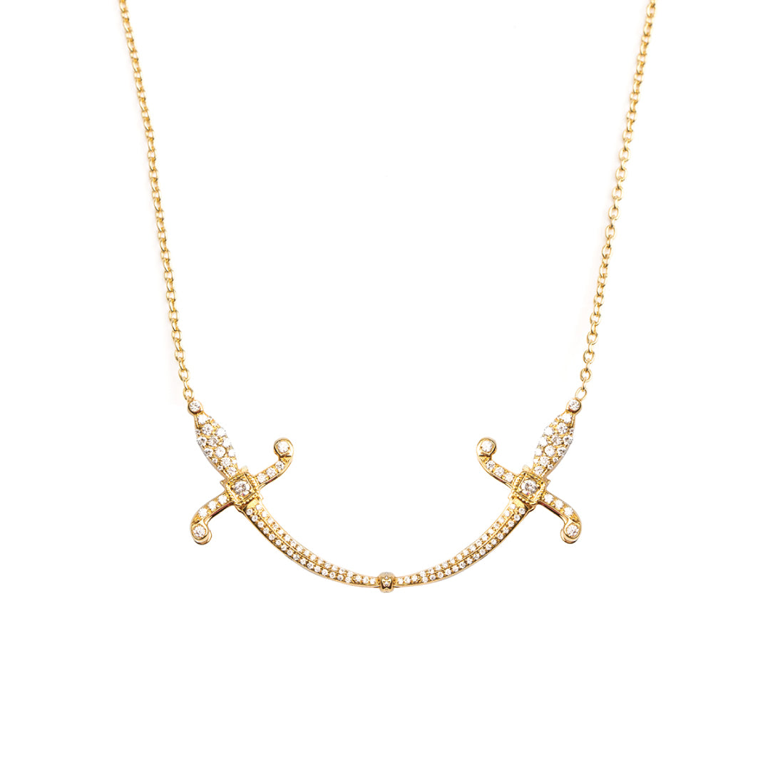 Swords of love-Necklace-Pave Diamonds-Yellow Gold