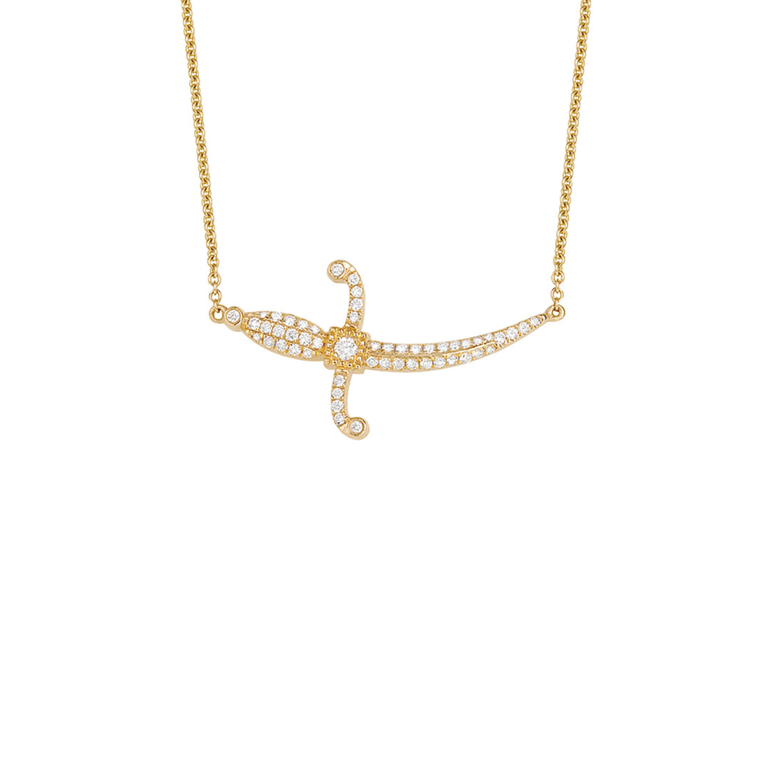Swords Of Love-Necklace-Pave Diamonds - Yellow Gold