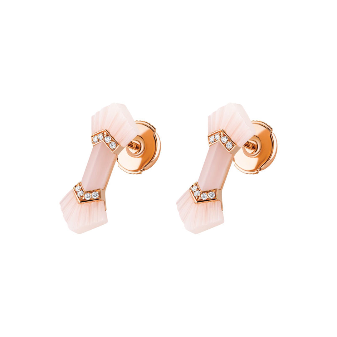 Elements Earrings Outlined In Diamonds Pink Opal Rose gold