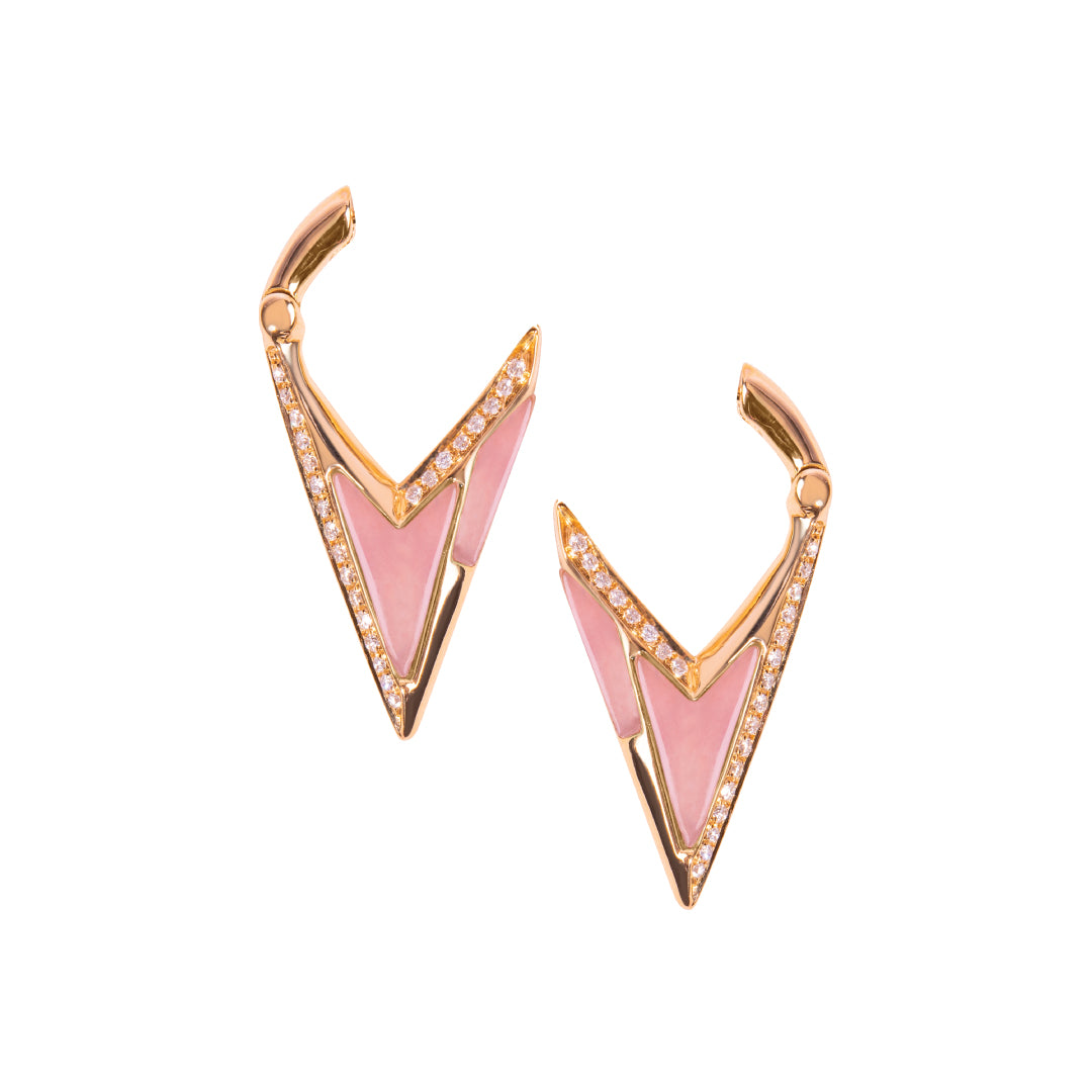 Energy Stone Earrings Pink Opal Framed In Diamonds Rose Gold SOLD INDIVIDUALLY