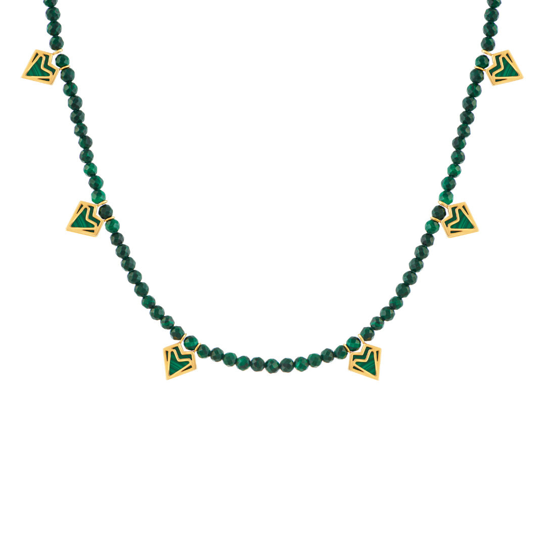 My Heart-6 Hearts-Necklace With Bead-Without Diamonds-Malachite