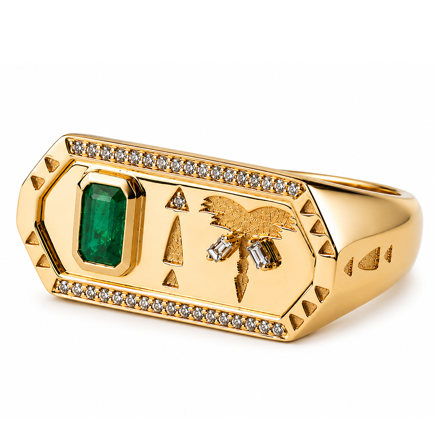 Tales & Treasures- Palm - Emerald Ring - Paved in diamonds
