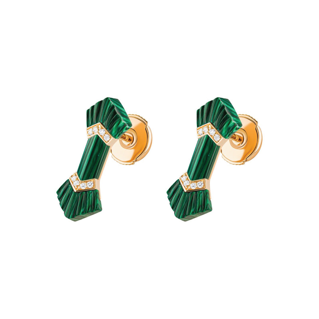 Elements Earrings Outlined In Diamonds Malachite Yellow gold