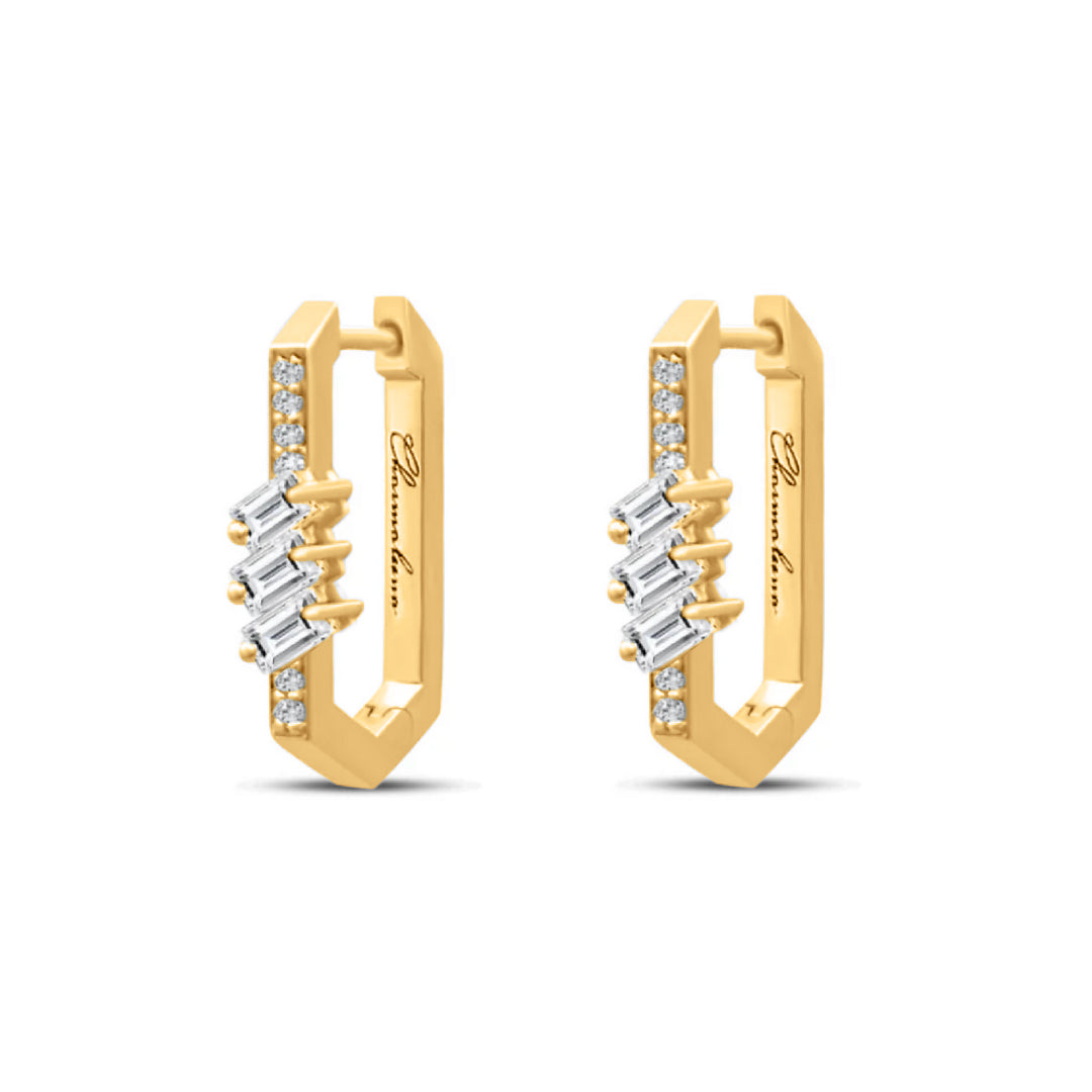 Golden Classic Earrings 3 Baguette-Pave in Diamonds (Yellow Gold)