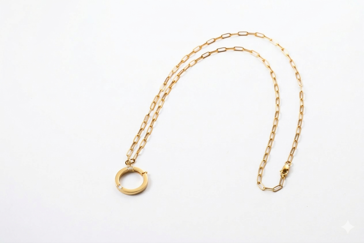 Golden - Ring Chain Necklace -  Yellow - Charmaleena Jewellery - Diamond Jewellery - Golden