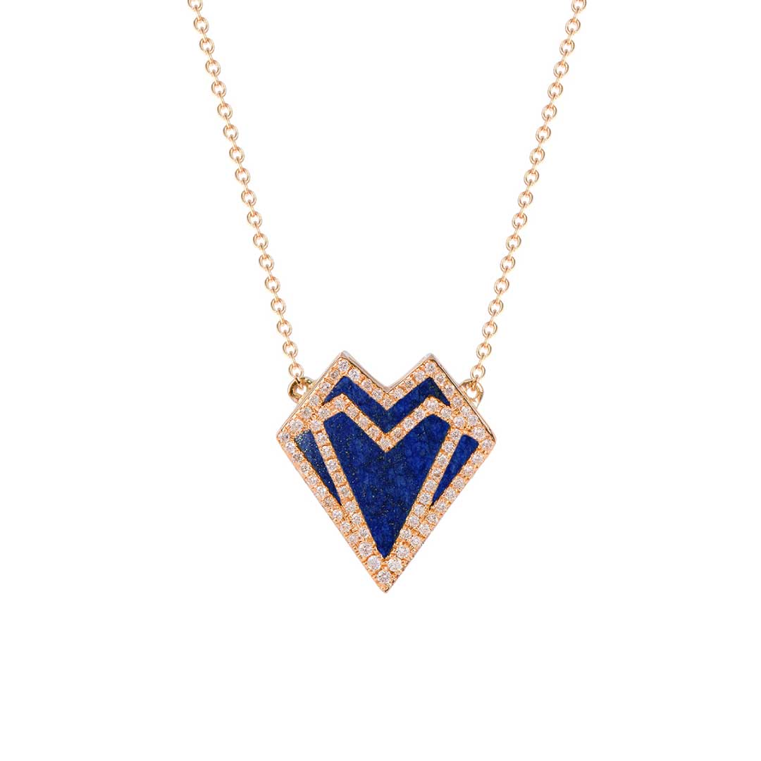 My Heart-Necklace-Outlined Diamonds-Lapis- Yellow Gold