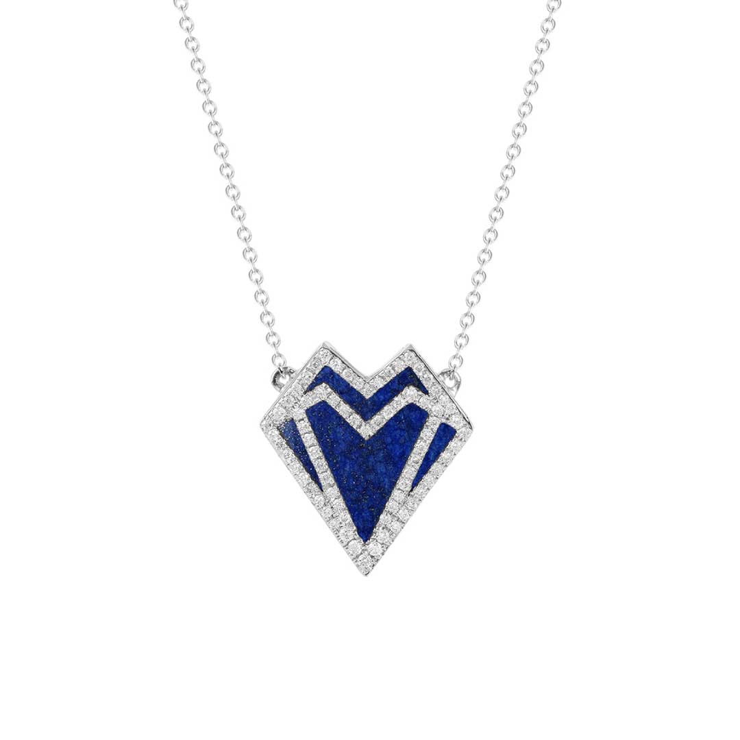 My Heart-Necklace-Outlined Diamonds-Lapis - White Gold