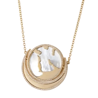 My World - Saudi Reversible Pendant - Outlined - White Mother of pearl - Charmaleena Jewellery - Diamond Jewellery - My World