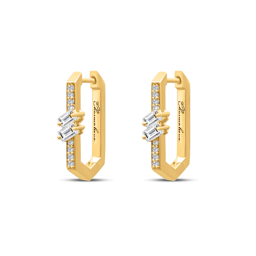 Golden Classic Earrings 2 Baguette - Pave in Diamonds (Yellow Gold)