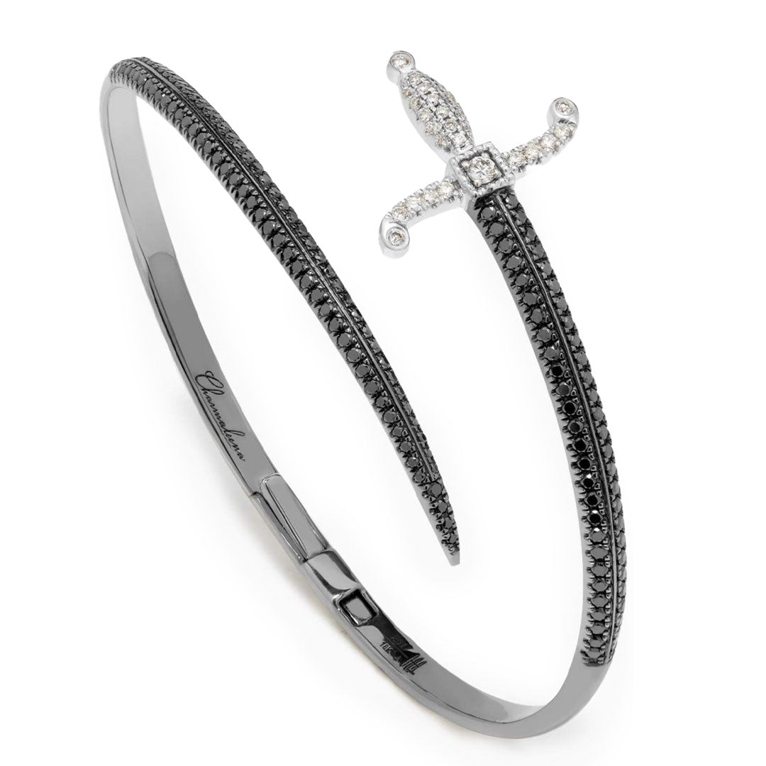 Swords Of Love-Cuff Bracelet - Paved - Black and White - Charmaleena Jewellery