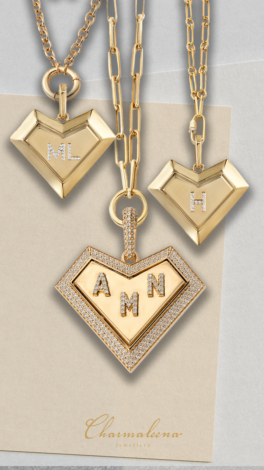 My Heart Medallion- Custom Special edition - Three Letter - Paved in Diamonds - Charmaleena Jewellery - Diamond Jewellery - My Heart