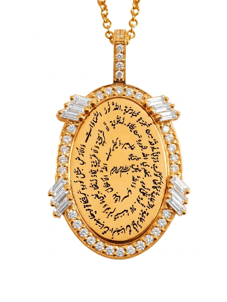 Golden - Oval Pendant - Custom - Paved - Yellow - Charmaleena Jewellery - Diamond Jewellery - Golden