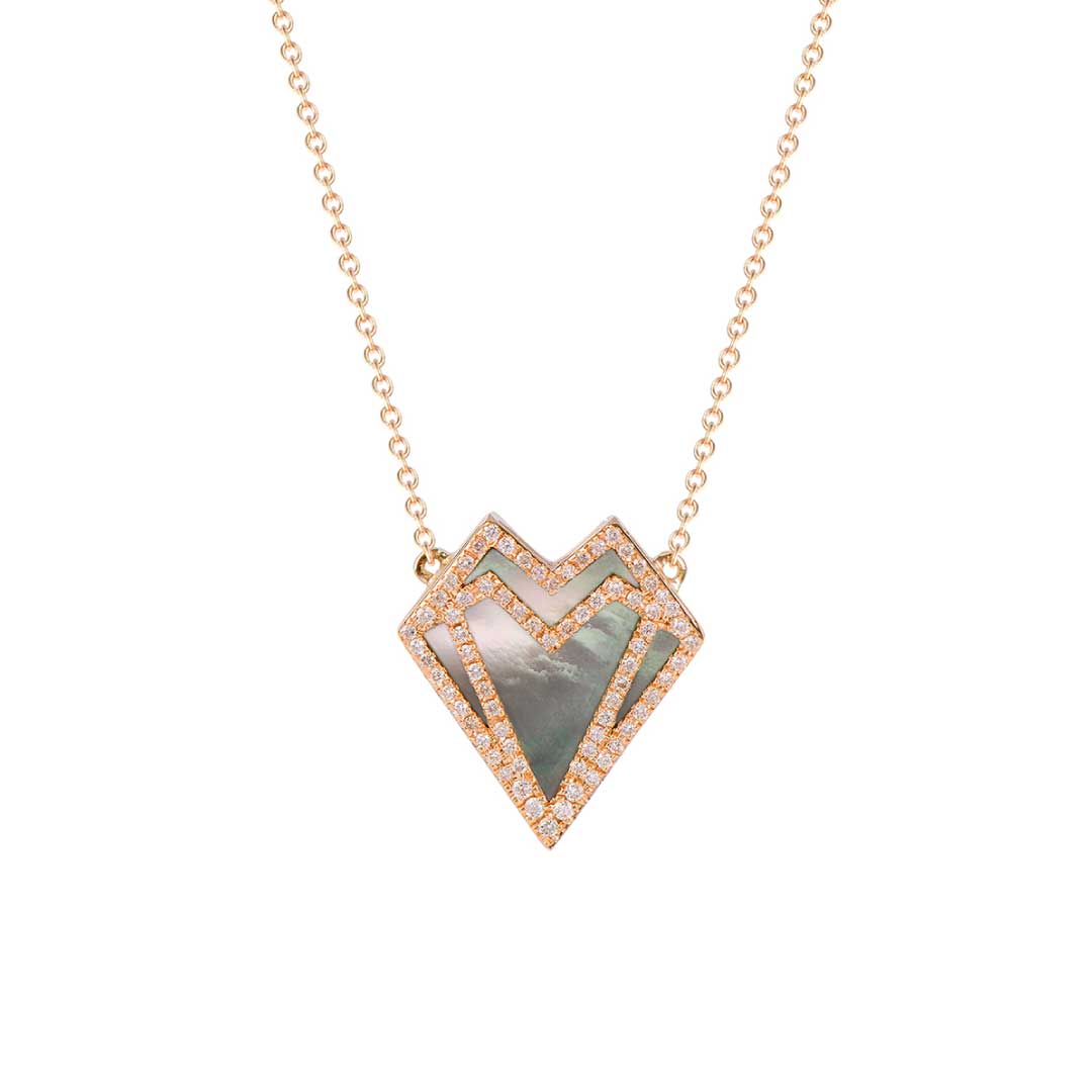 My Heart-Necklace-Outlined Diamonds-Grey Mother of Pearl - Yellow Gold