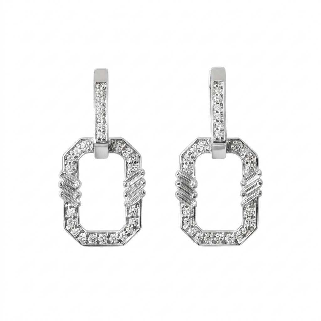 Golden - Frame Earrings -Pave in Diamonds - White Gold - Charmaleena Jewellery - Diamond Jewellery - Golden