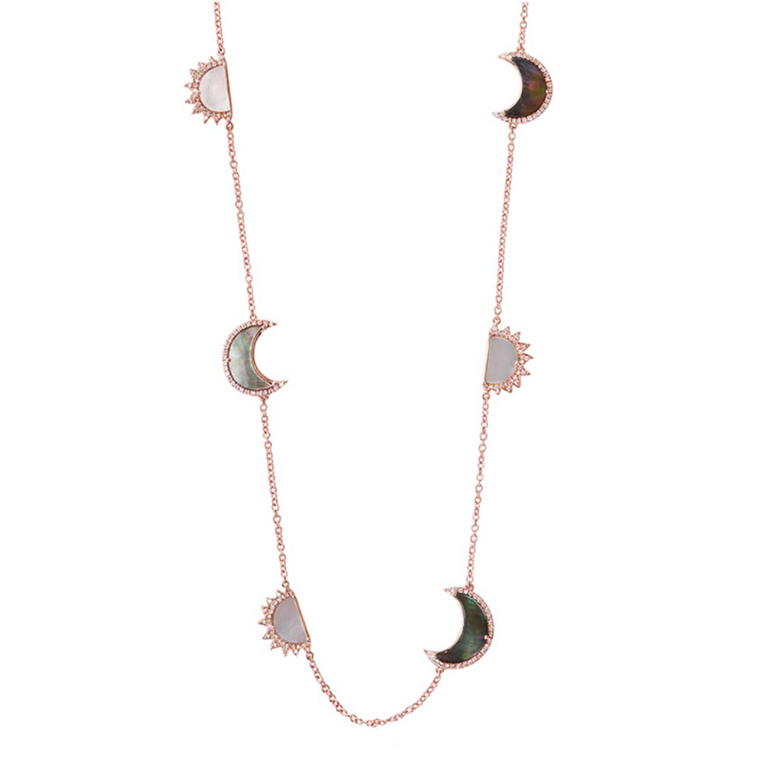 My Sky Sun & Moon Necklace, White & Grey Mother Of Pearl Rose Gold