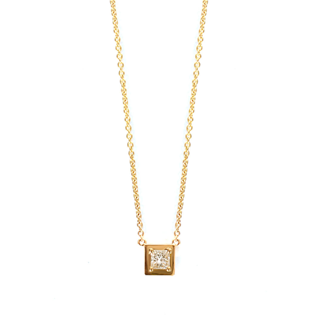 Classic Necklace Square Cut Diamond Yellow Gold