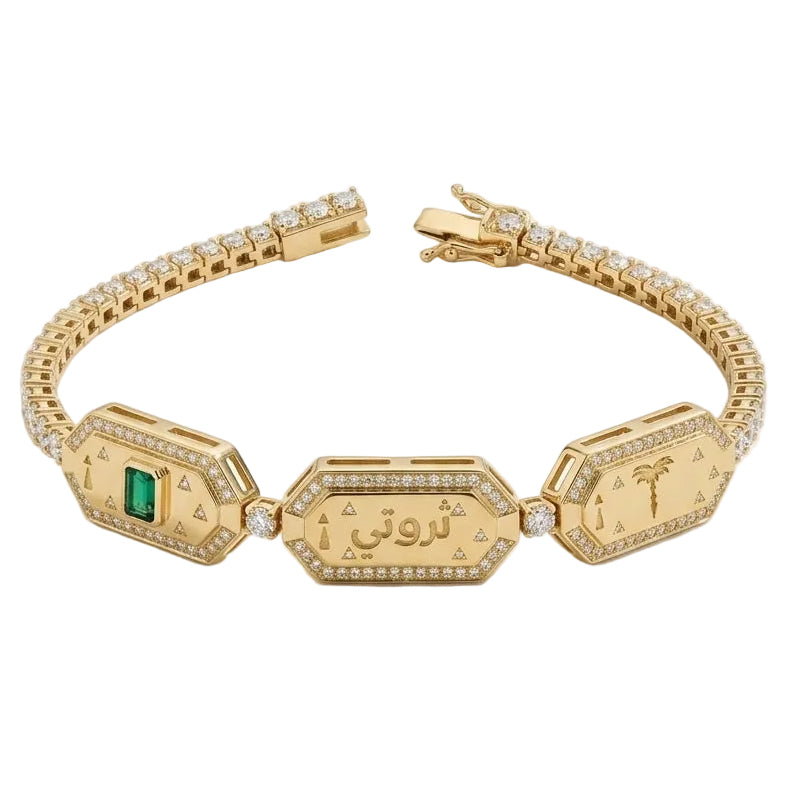 Tales&Treasures - Palm Tennis Bracelet-Pave in Diamonds -Yellow Gold