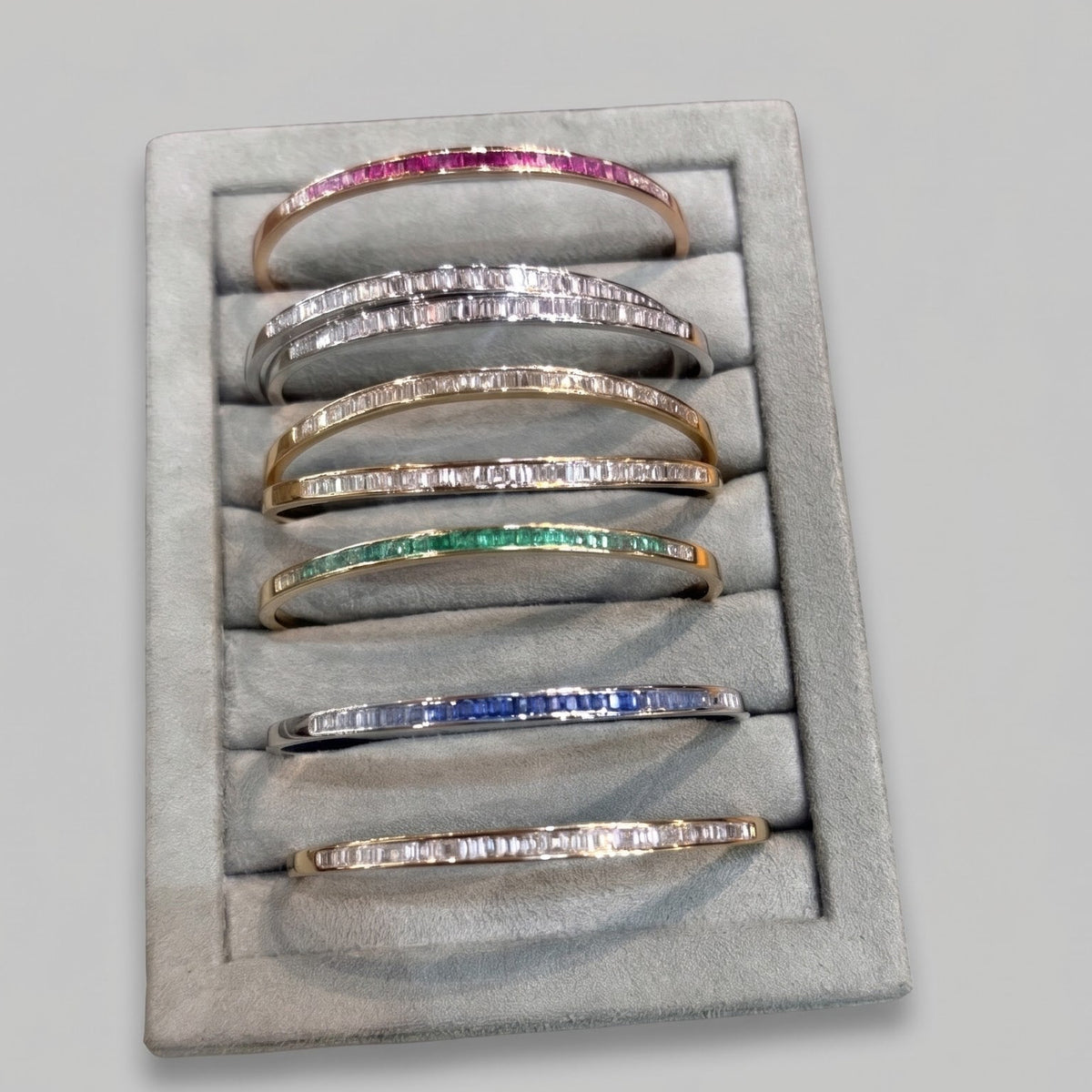 Golden - Baguette Bangle- Sapphires & Diamonds - White Gold - Charmaleena Jewellery - Diamond Jewellery - Golden